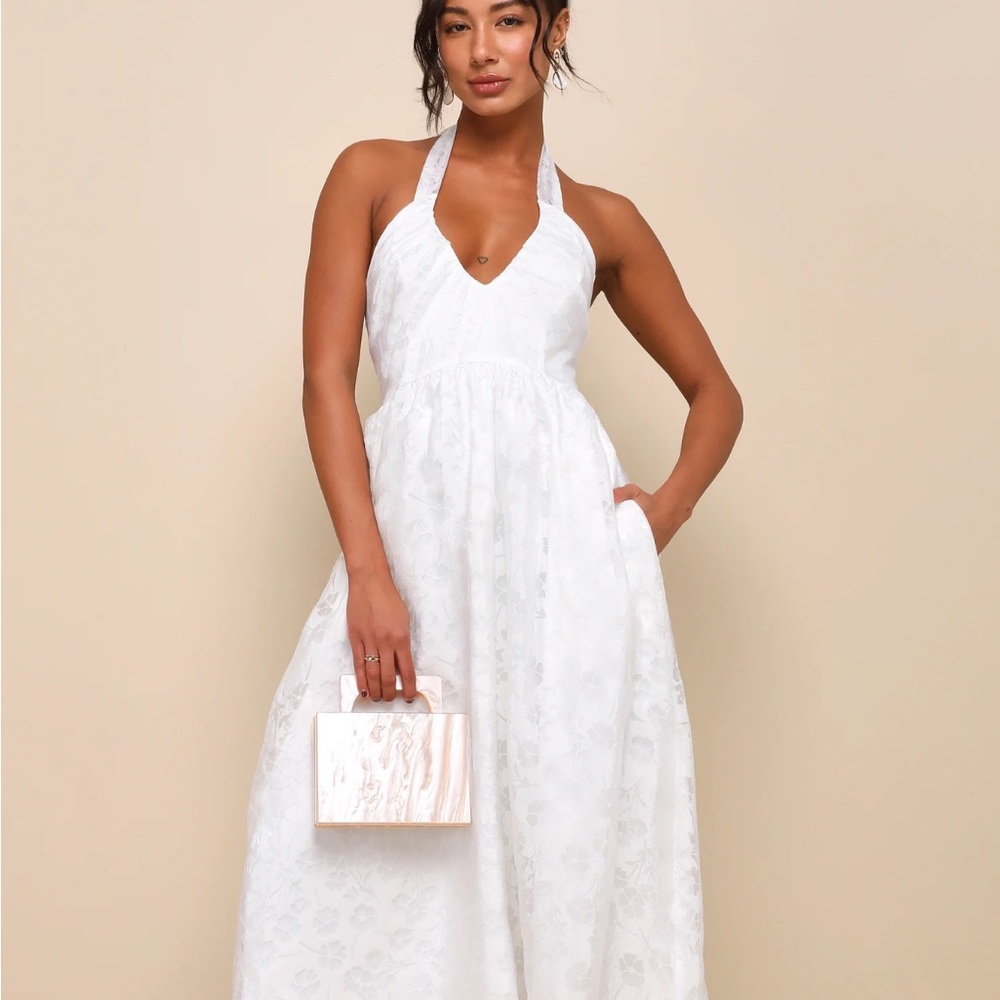 Lulu's White Floral Halter Midi Dress